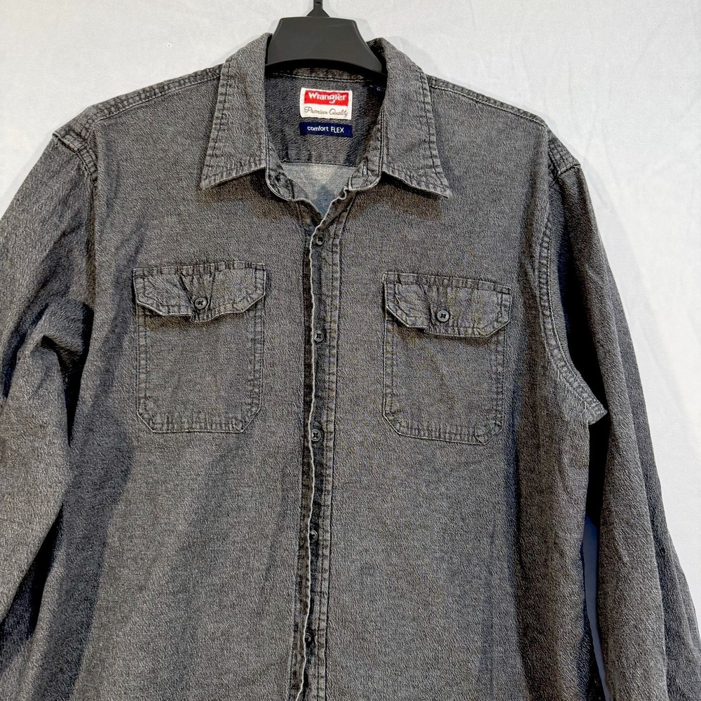 Wrangler Flex For Comfort Denim Long Sleeve Button Up‎ Shirt Dark Gray XL Fitted
